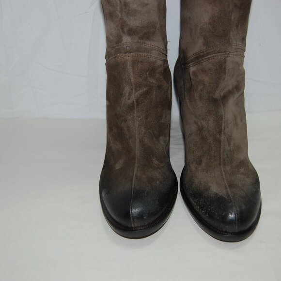 40/US9❤️Made in ITALY Brown Oiled Leather Over the Knee High Heels Tall BOOTS - Picture 2 of 16